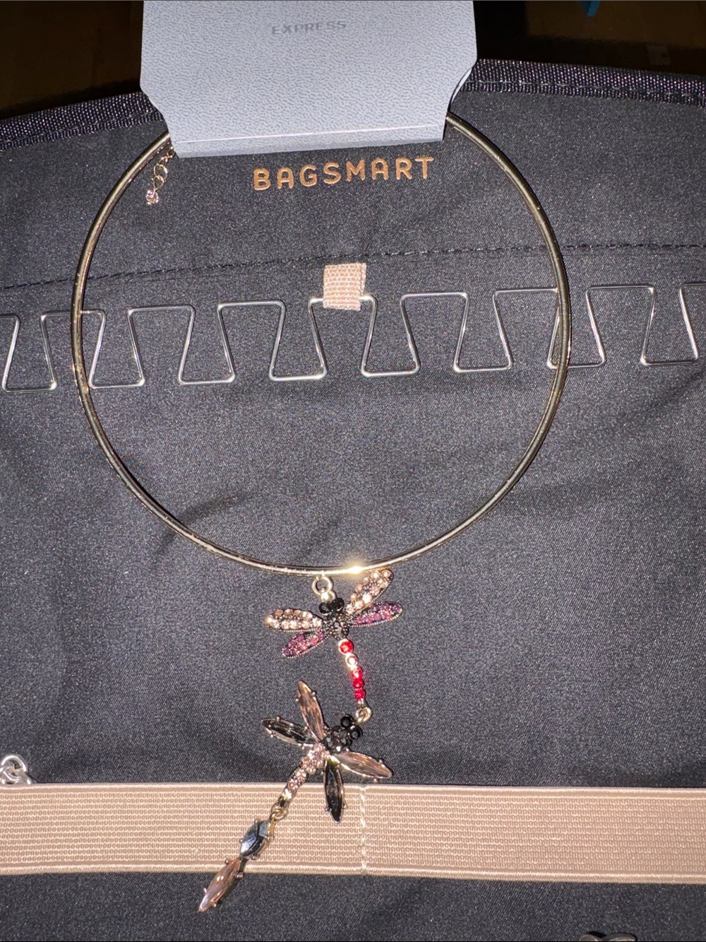 Bagsmart Gold Dragonfly Pendant Necklace - Pink/Red Accents